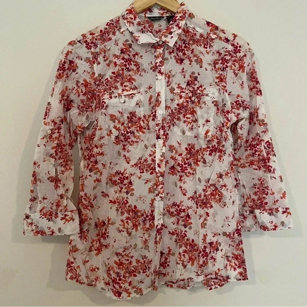 EDDIE BAUER 100% Cotton Floral Print Lightweight Buttondown Shirt